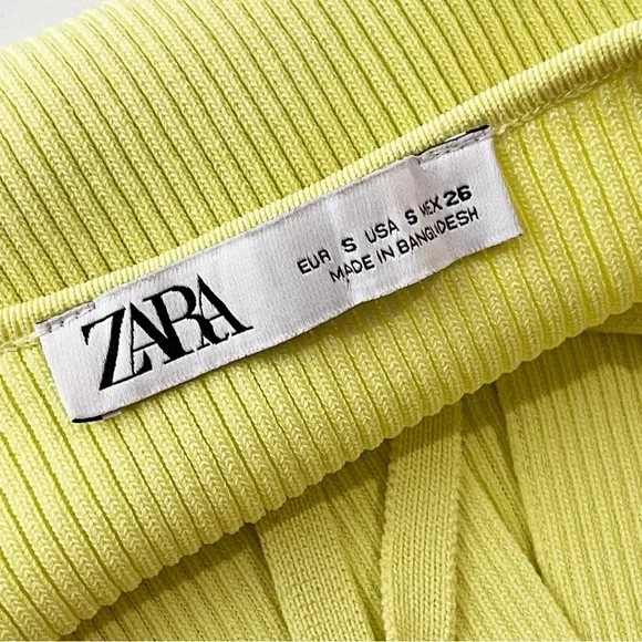 Zara Rib Knit Cropped Front Tie Cardigan Yellow Lime Green S - Picture 8 of 10